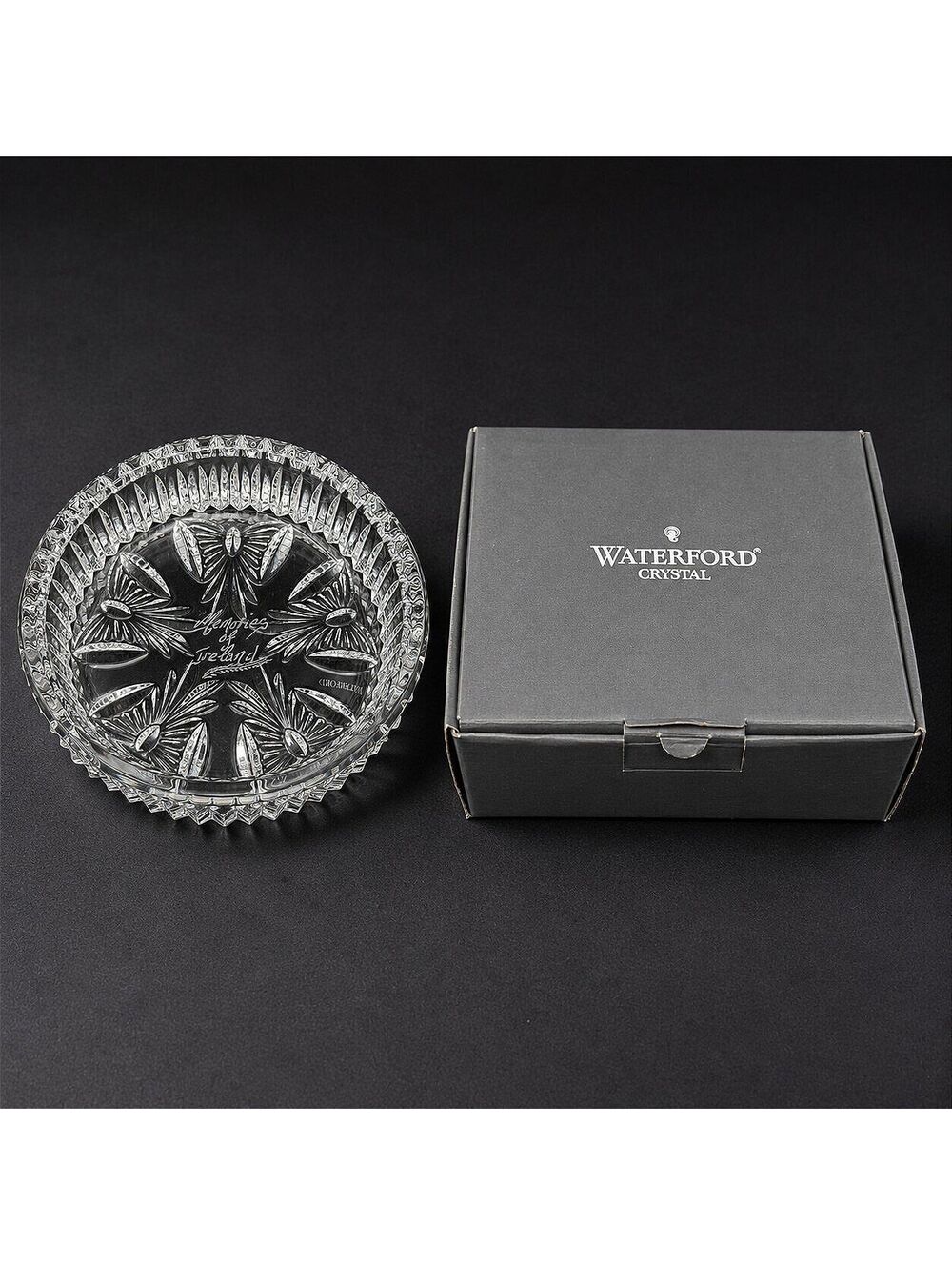 Rare Vintage Waterford Crystal Bottle Coaster / Bowl 5" Cut Memories of Ireland